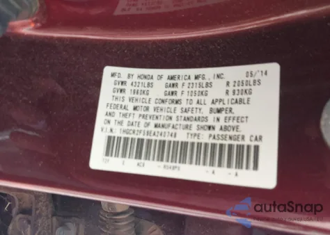 2014 Honda Accord Sport из США, поврежденный, VIN 1HGCR2F59EA240748